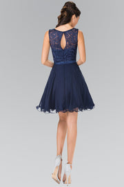 Short A Line Chiffon Dress with Lace Bodice by Elizabeth K GS2314-Short Cocktail Dresses-ABC Fashion