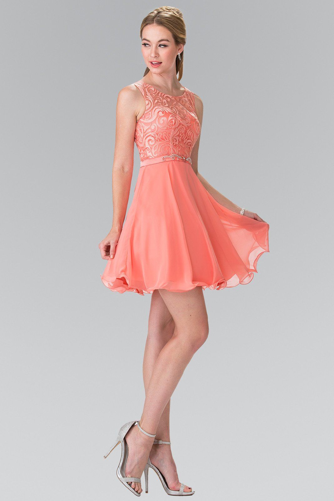 Short Lace Bodice Chiffon Dress by Elizabeth K GS2314 – ABC