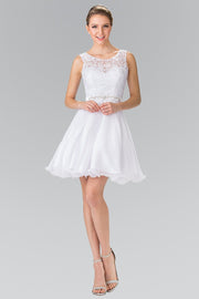 Short A Line Chiffon Dress with Lace Bodice by Elizabeth K GS2314-Short Cocktail Dresses-ABC Fashion