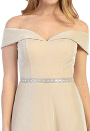 Short A-line Off Shoulder Metallic Dress by Celavie 6506S