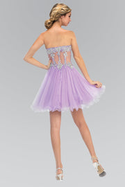 Short Beaded Dress with Sheer Waistline by Elizabeth K GS1106-Short Cocktail Dresses-ABC Fashion