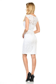 Short Cap Sleeve Lace Dress with Beaded Waist by Lenovia 5140-Short Cocktail Dresses-ABC Fashion