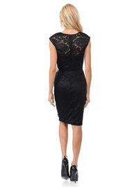 Short Cap Sleeve Lace Dress with Beaded Waist by Lenovia 5140-Short Cocktail Dresses-ABC Fashion
