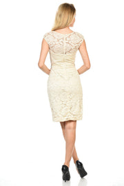 Short Cap Sleeve Lace Dress with Beaded Waist by Lenovia 5140-Short Cocktail Dresses-ABC Fashion