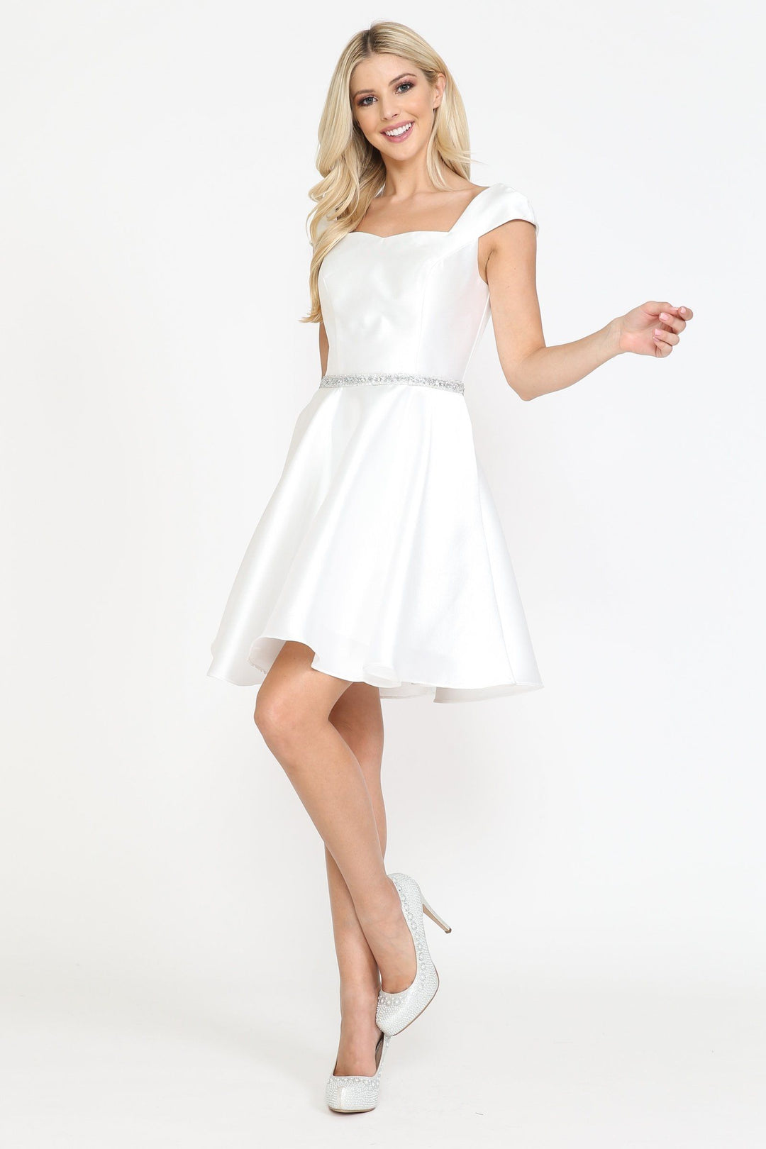 Short Cap Sleeve Mikado Dress by Poly USA 8416