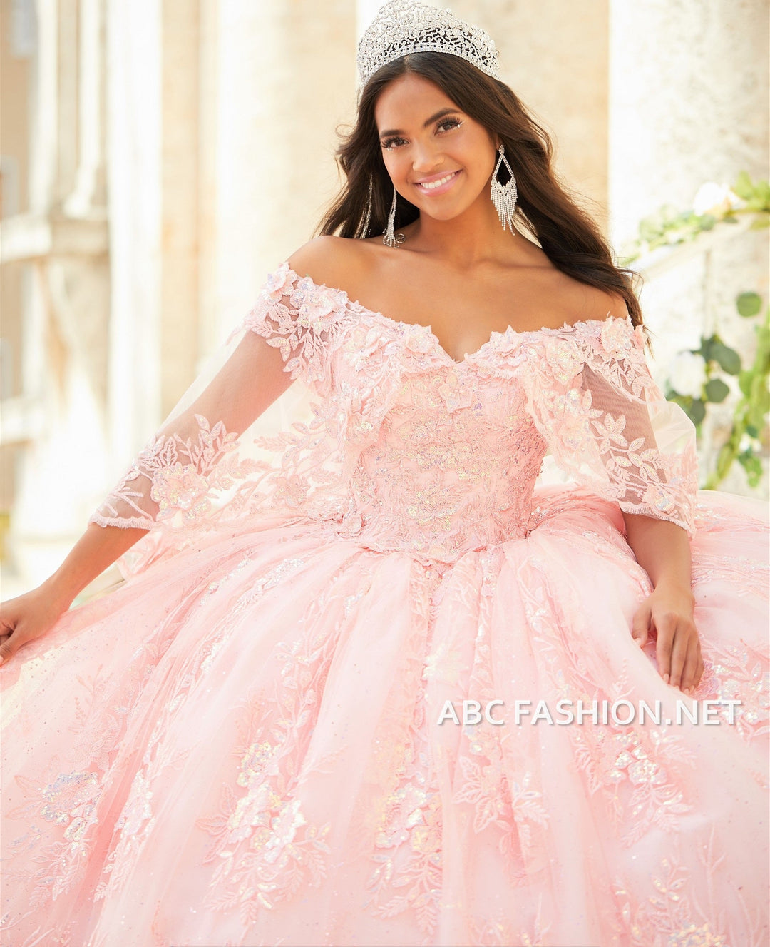 Short Cape Quinceanera Dress by House of Wu 26029