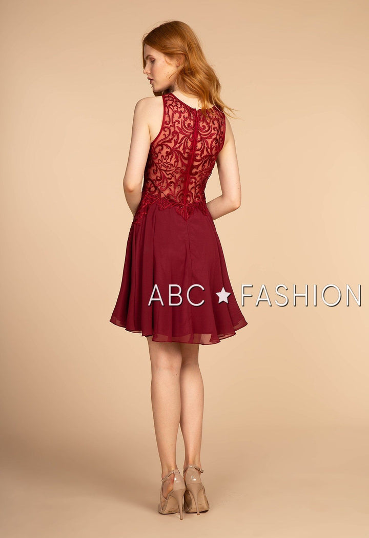 Short Chiffon Dress with Embroidered Bodice by Elizabeth K GS1618-Short Cocktail Dresses-ABC Fashion