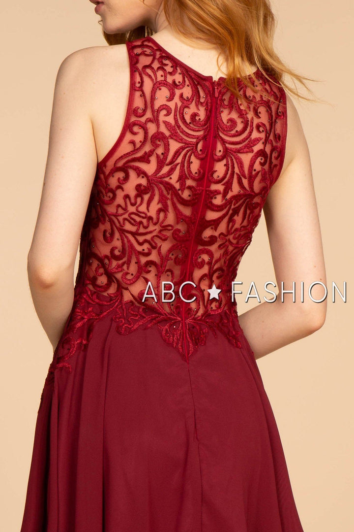 Short Chiffon Dress with Embroidered Bodice by Elizabeth K GS1618-Short Cocktail Dresses-ABC Fashion