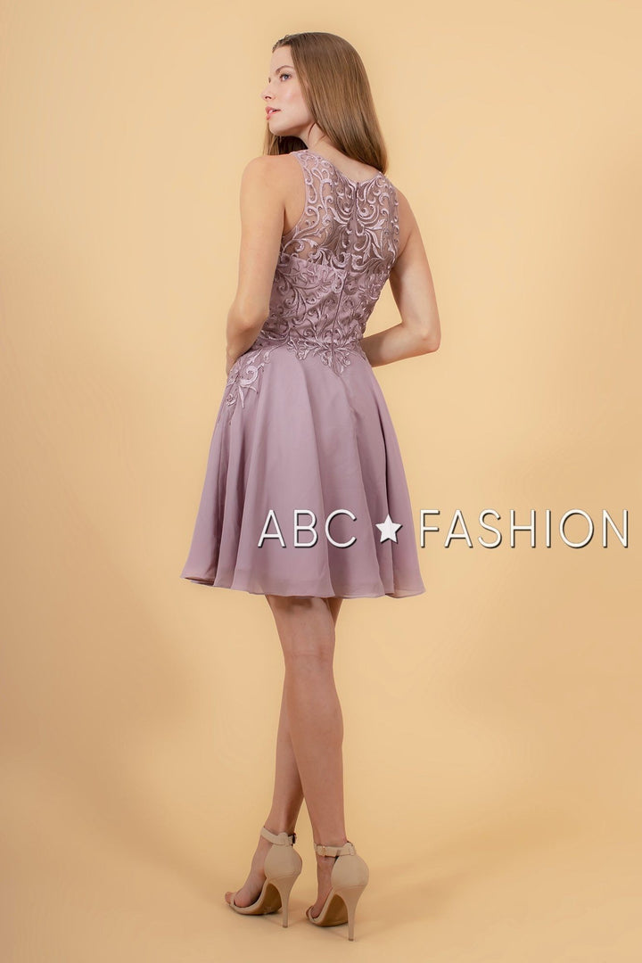 Short Chiffon Dress with Embroidered Bodice by Elizabeth K GS1618-Short Cocktail Dresses-ABC Fashion