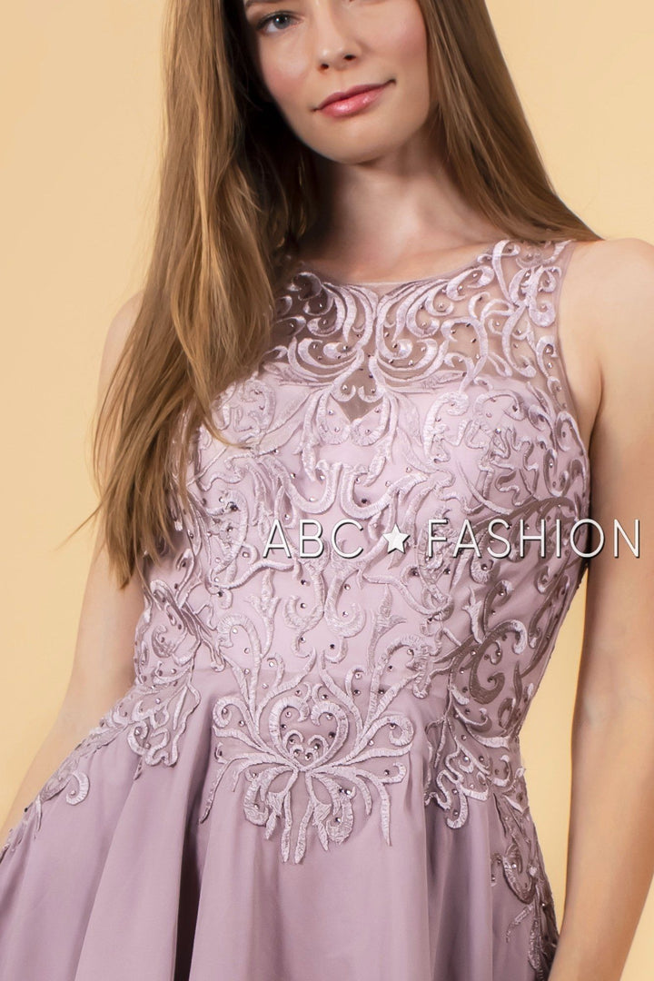 Short Chiffon Dress with Embroidered Bodice by Elizabeth K GS1618-Short Cocktail Dresses-ABC Fashion