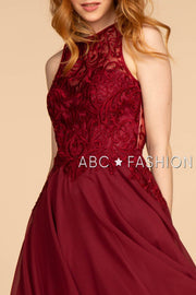 Short Chiffon Dress with Embroidered Bodice by Elizabeth K GS1618-Short Cocktail Dresses-ABC Fashion