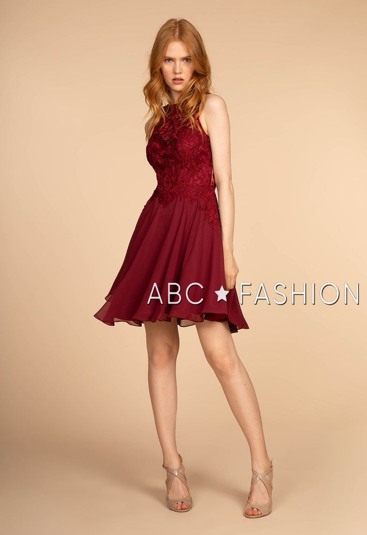 Short Chiffon Dress with Embroidered Bodice by Elizabeth K GS1618-Short Cocktail Dresses-ABC Fashion