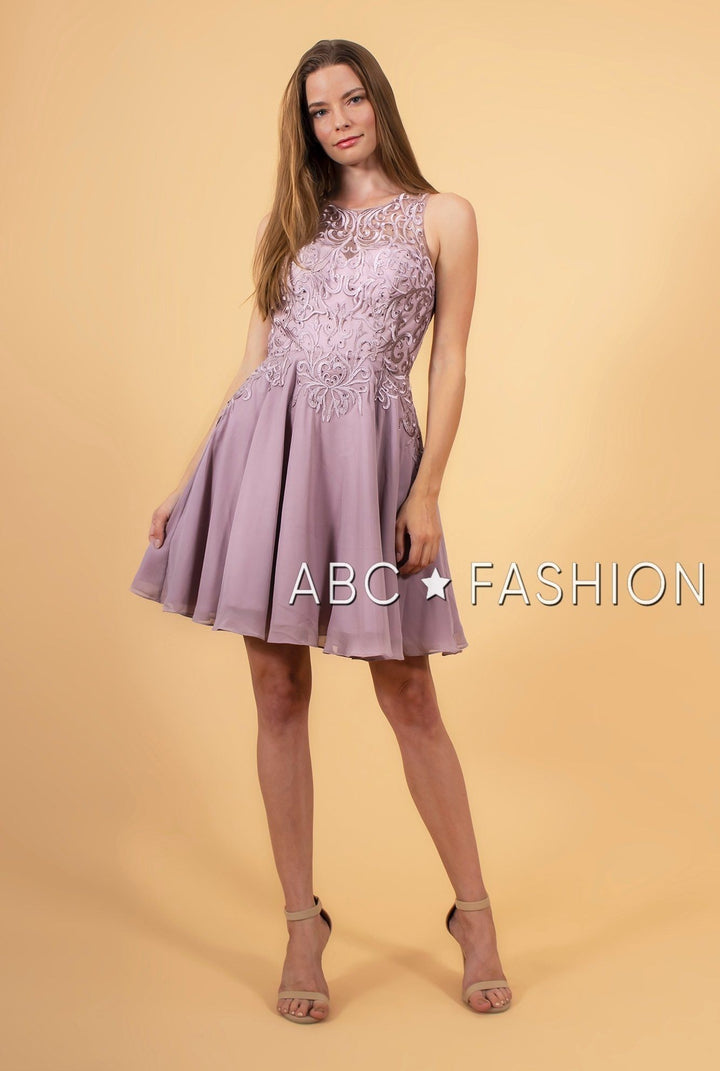 Short Chiffon Dress with Embroidered Bodice by Elizabeth K GS1618-Short Cocktail Dresses-ABC Fashion