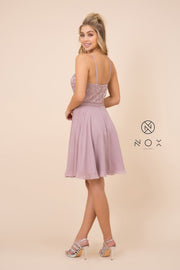 Short Chiffon Dress with Embroidered Bodice by Nox Anabel Y629