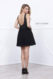 Short Chiffon Lace Applique Dress by Nox Anabel 6291-Short Cocktail Dresses-ABC Fashion