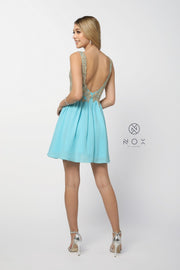 Short Chiffon Lace Applique Dress by Nox Anabel 6291