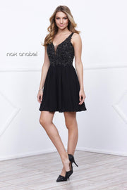 Short Chiffon Lace Applique Dress by Nox Anabel 6291-Short Cocktail Dresses-ABC Fashion