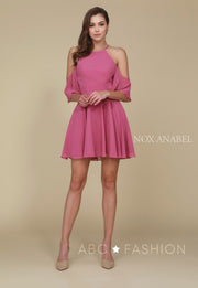 Short Cold Shoulder Dress with Flutter Sleeves by Nox Anabel T667-Short Cocktail Dresses-ABC Fashion