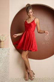 Short Cowl Satin Dress by Nox Anabel R759