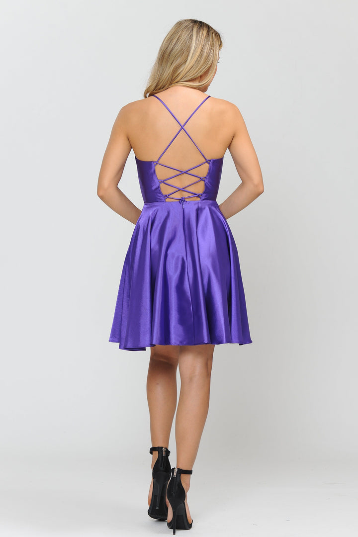 Short Deep Sweetheart Dress with Shorts by Poly USA 8542-Short Cocktail Dresses-ABC Fashion