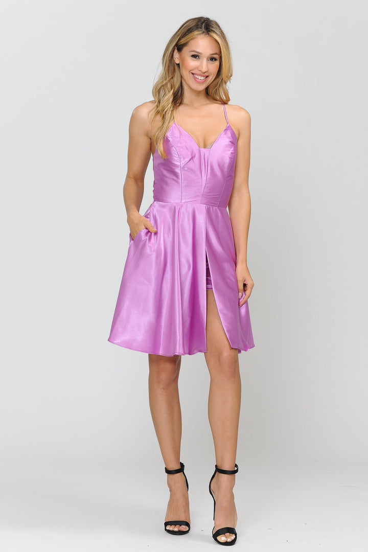 Short Deep Sweetheart Dress with Shorts by Poly USA 8542-Short Cocktail Dresses-ABC Fashion