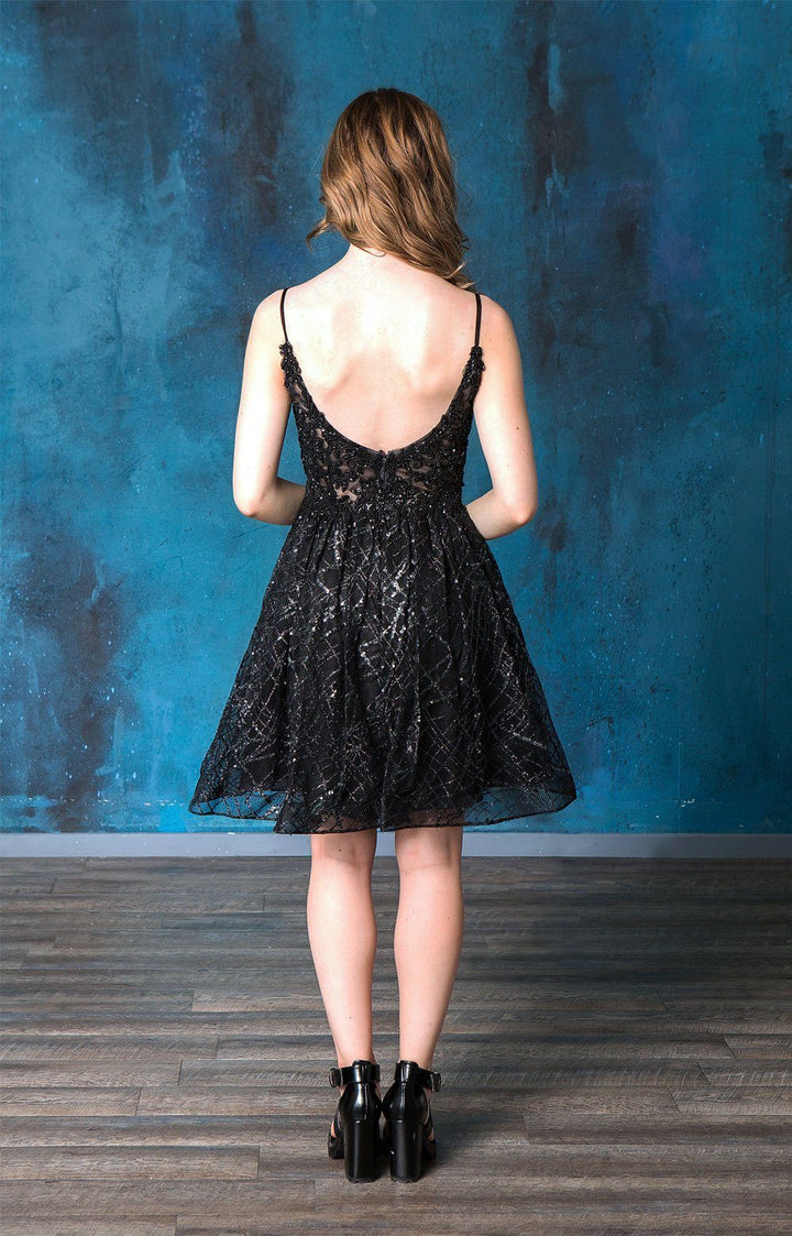Short Deep Sweetheart Glitter Dress by Calla KY74028