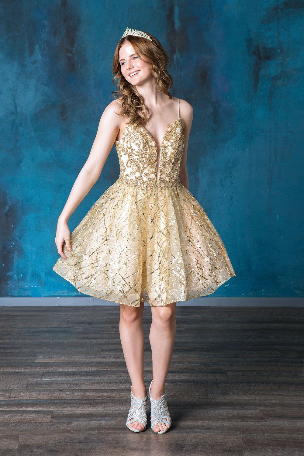 Short Deep Sweetheart Glitter Dress by Calla KY74028