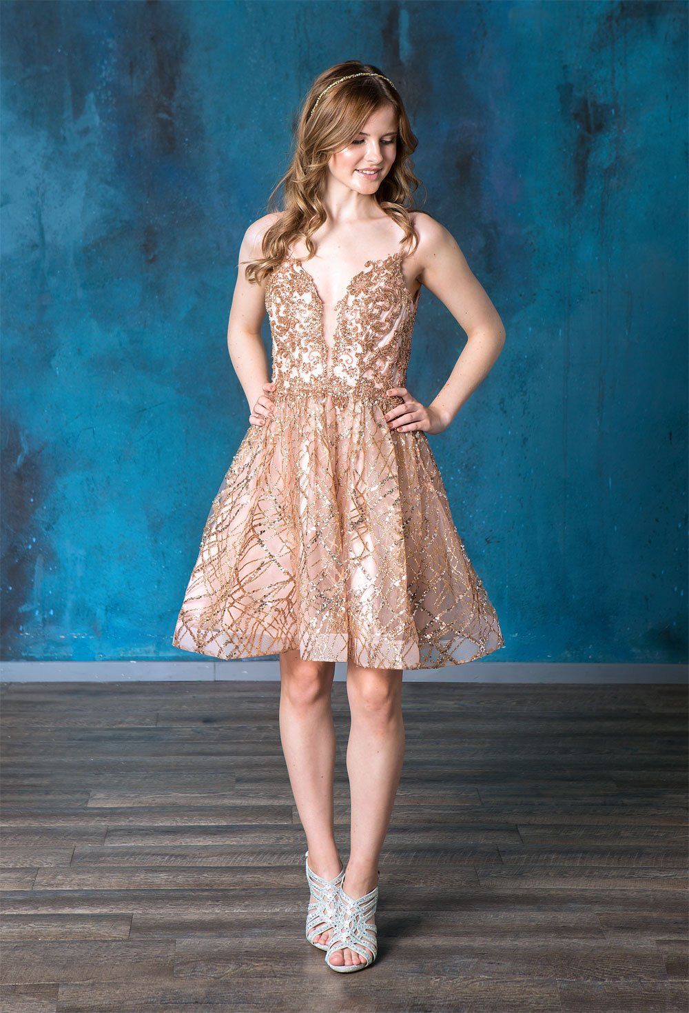 Short Deep Sweetheart Glitter Dress by Calla Collection