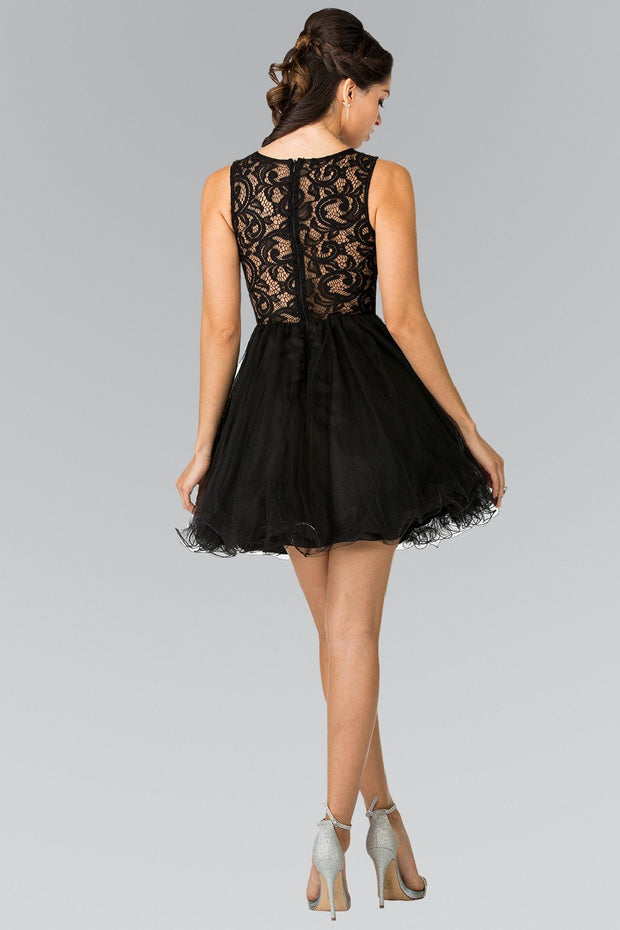 Short Dress with Lace Bodice and Sheer Waistline by Elizabeth K GS1427-Short Cocktail Dresses-ABC Fashion