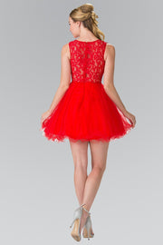 Short Dress with Lace Bodice and Sheer Waistline by Elizabeth K GS1427-Short Cocktail Dresses-ABC Fashion
