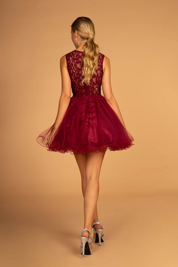 Short Dress with Lace Bodice and Sheer Waistline by Elizabeth K GS1427