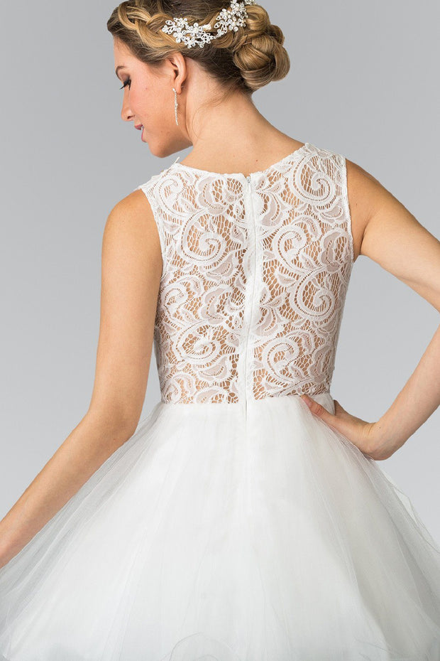 Short Dress with Lace Bodice and Sheer Waistline by Elizabeth K GS1427-Short Cocktail Dresses-ABC Fashion