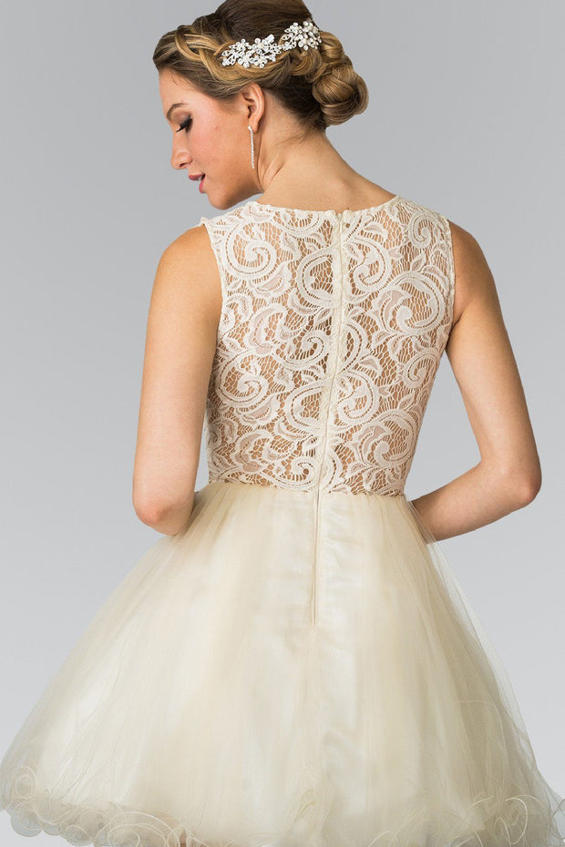 Short Dress with Lace Bodice and Sheer Waistline by Elizabeth K GS1427-Short Cocktail Dresses-ABC Fashion