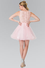 Short Dress with Lace Bodice and Sheer Waistline by Elizabeth K GS1427-Short Cocktail Dresses-ABC Fashion
