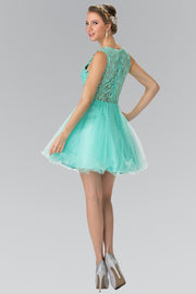 Short Dress with Lace Bodice and Sheer Waistline by Elizabeth K GS1427-Short Cocktail Dresses-ABC Fashion