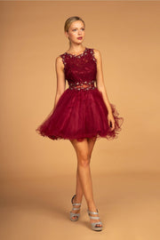 Short Dress with Lace Bodice and Sheer Waistline by Elizabeth K GS1427