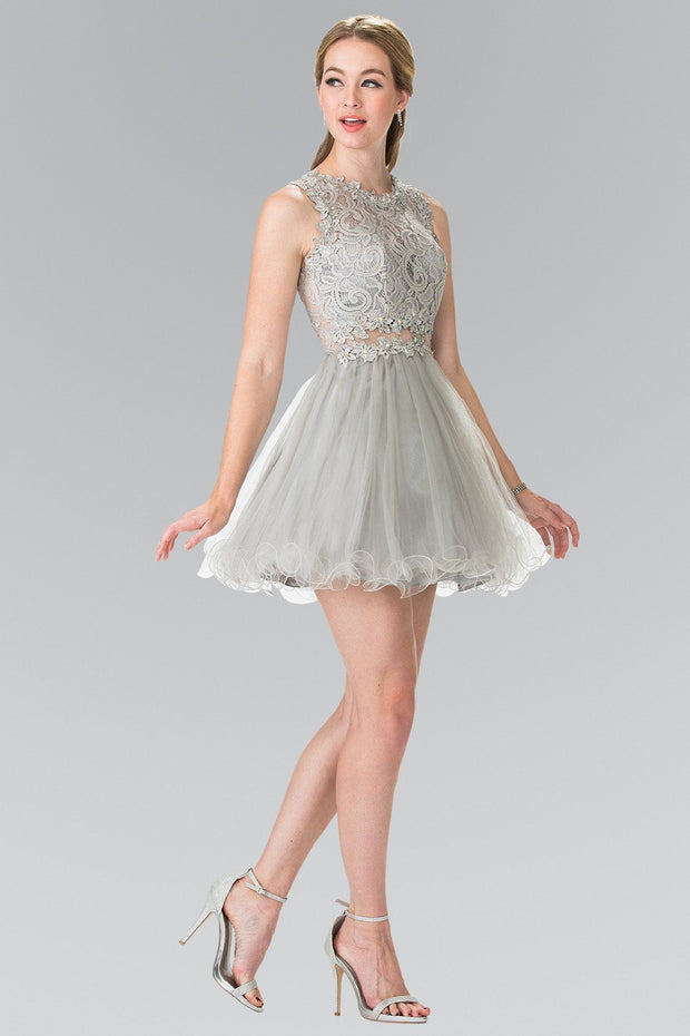 Short Dress with Lace Bodice and Sheer Waistline by Elizabeth K GS1427-Short Cocktail Dresses-ABC Fashion