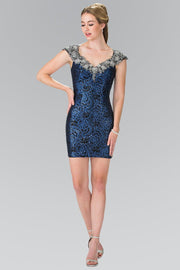 Short Dress with Sequined Embroidery by Elizabeth K GS1436-Short Cocktail Dresses-ABC Fashion