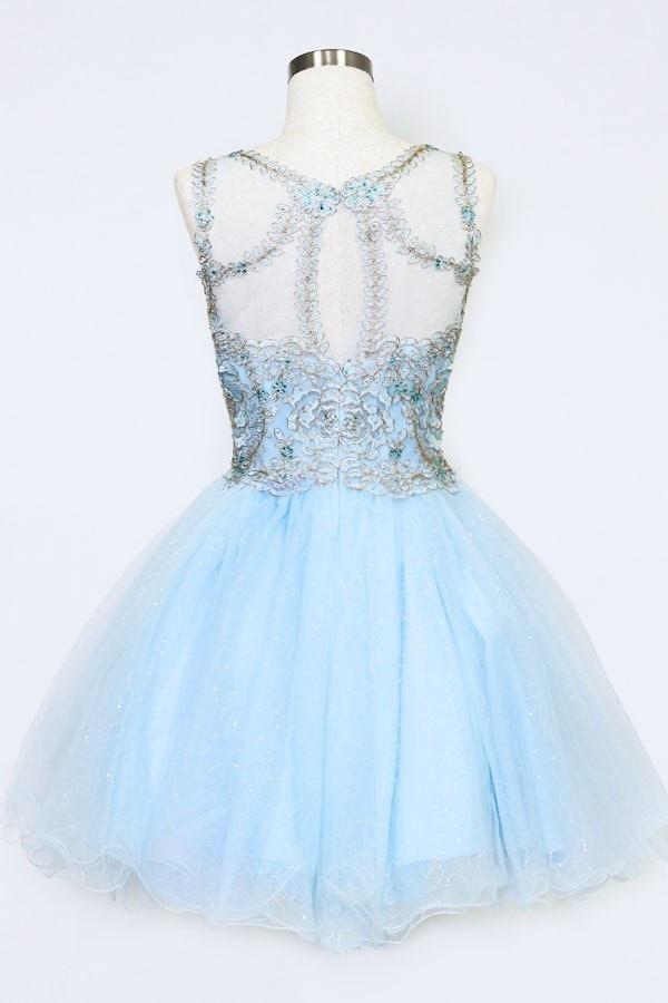 Applique Short Sleeveless Illusion Dress by Calla KY70225