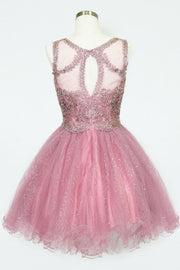 Short Embroidered Dress with Sequin Tulle Skirt by Calla Collection