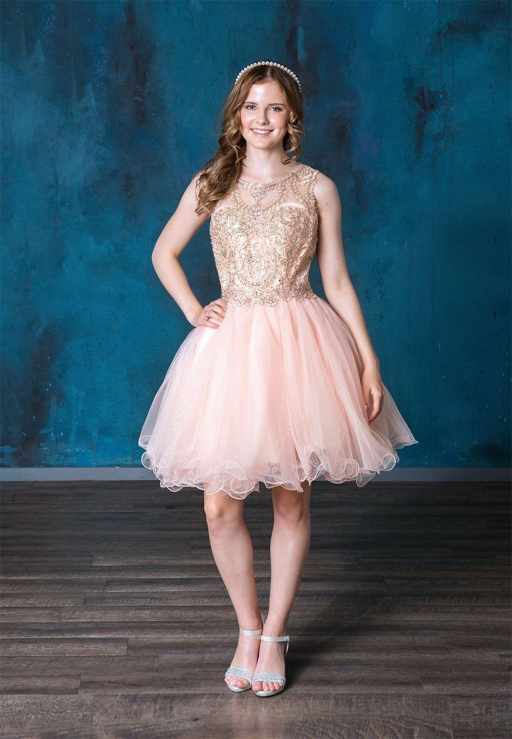 Short Embroidered Dress with Sequin Tulle Skirt by Calla Collection