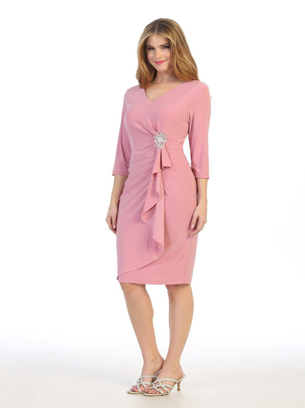 Short Faux Wrap Dress with Mid-Sleeves by Celavie 6412