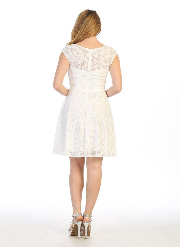 Short Floral Lace Dress with Cap Sleeves by Celavie 6417