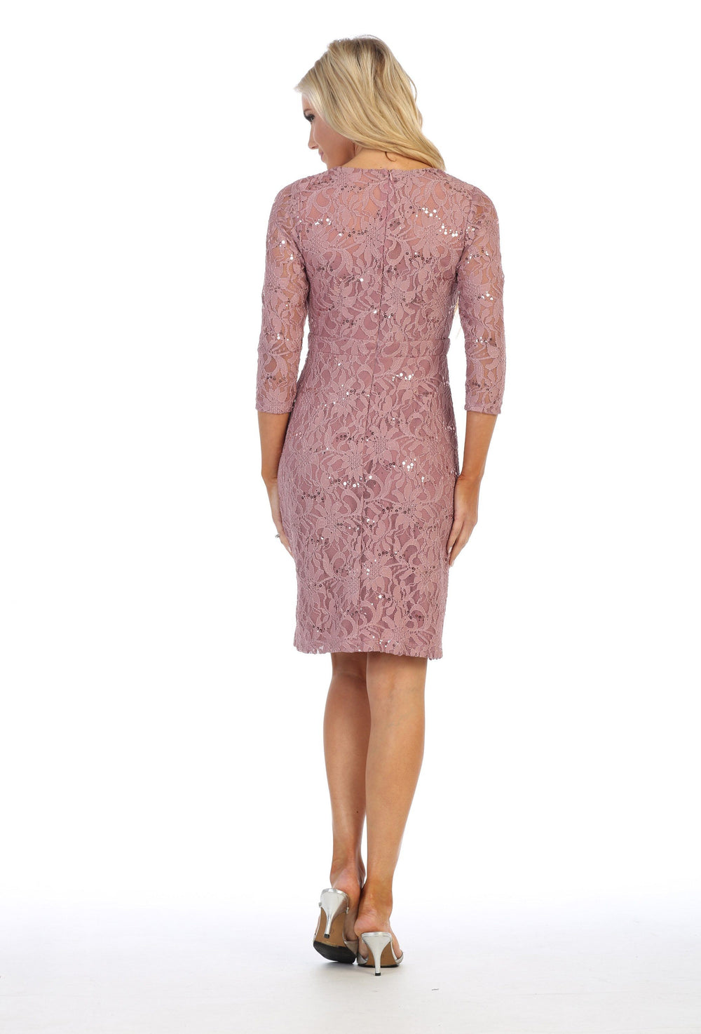 Short Floral Lace Dress with Sleeves by Celavie 6415-Short Cocktail Dresses-ABC Fashion