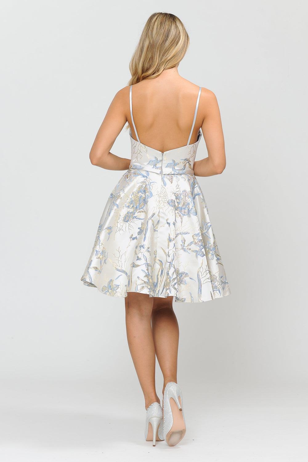 Short Floral Print Dress with Sweetheart Neckline by Poly USA 8508-Short Cocktail Dresses-ABC Fashion
