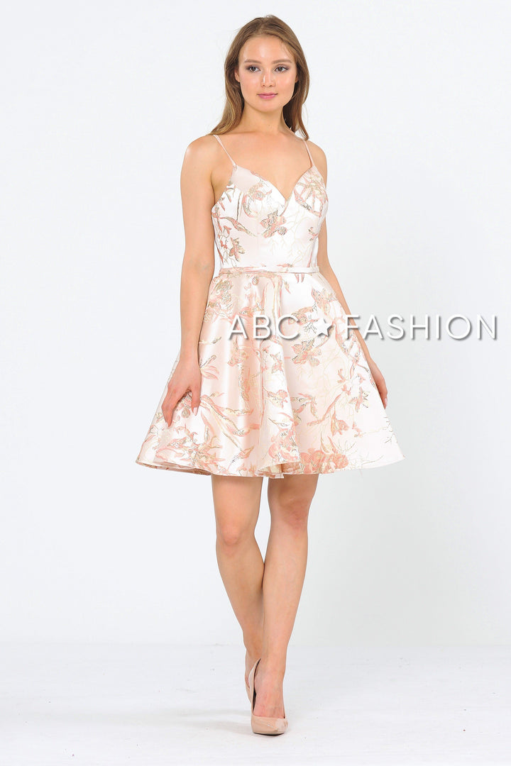 Short Floral Print Dress with Sweetheart Neckline by Poly USA 8508-Short Cocktail Dresses-ABC Fashion