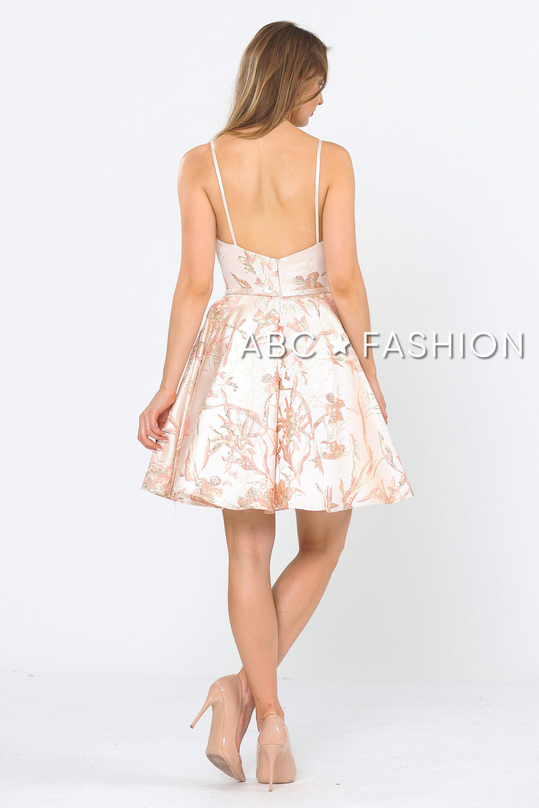 Short Floral Print Dress with Sweetheart Neckline by Poly USA 8508-Short Cocktail Dresses-ABC Fashion