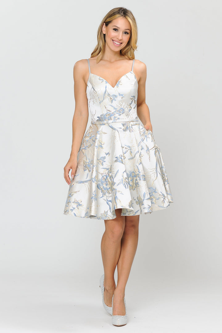 Short Floral Print Dress with Sweetheart Neckline by Poly USA 8508-Short Cocktail Dresses-ABC Fashion