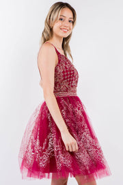 Short Glitter Print V-Neck Dress by Elizabeth K GS1965