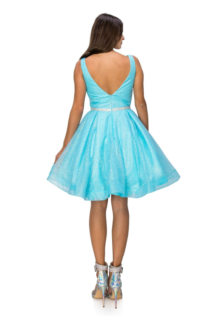 Short Glitter V-Neck Dress by Cinderella Couture 8047J